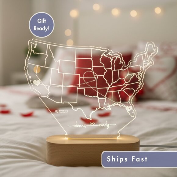 Custom LED Map Light • Personalized Valentine’s Gift • Long Distance Gift - Picture 1 of 8